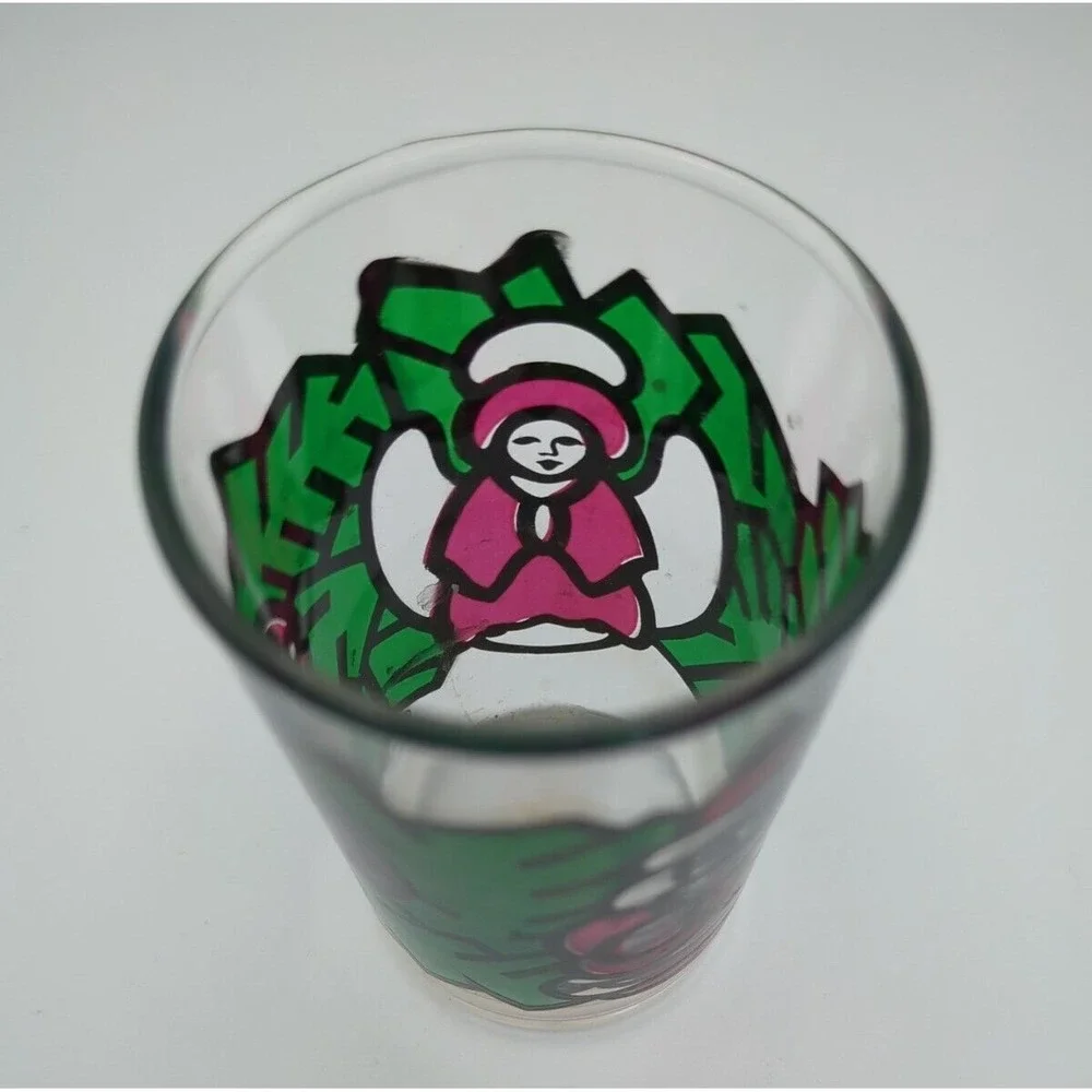1973 Faroy Stained Glass Christmas Votive‎ Holder Red Fly Agaric Santa Angel